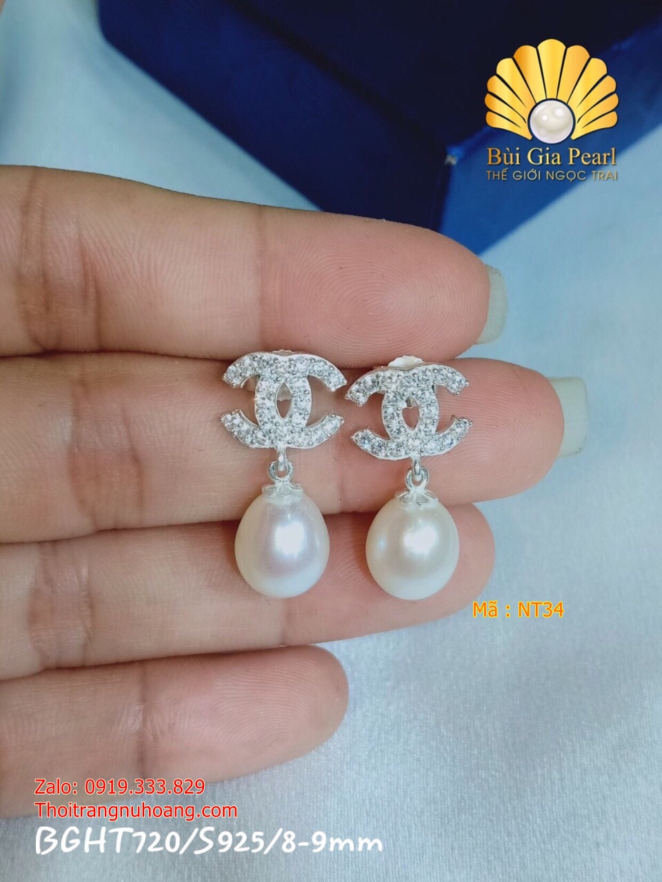 Hoa tai Ngọc trai Chanel sáng trọng & Xinh đẹp NT34